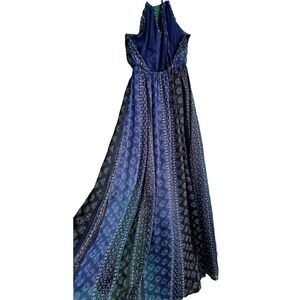 $29 NWOT HOLLISTER BACKLESS maxi halter dress XS blue bronze white black batik